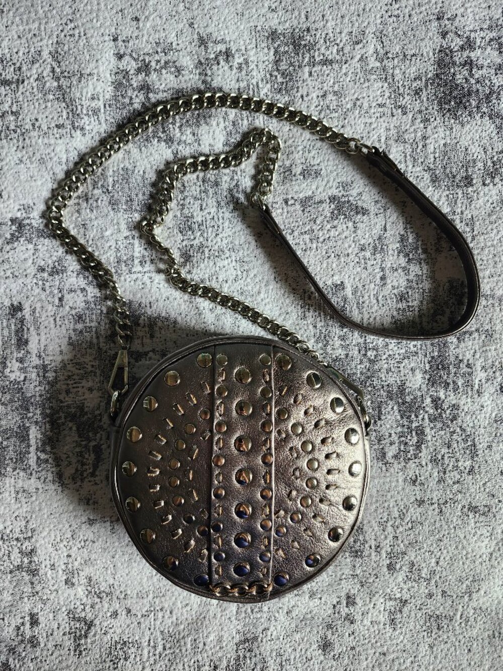 Rebecca Minkoff Chrome Silver Stud Chain Leather Circle Crossbody Bag